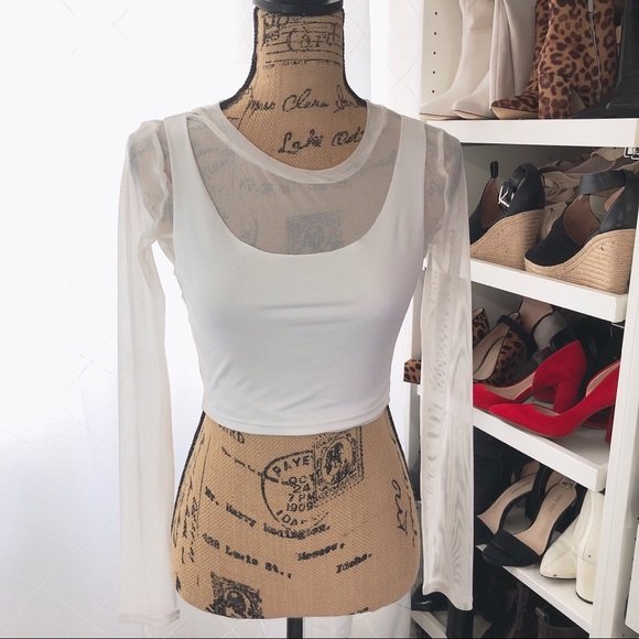Tops - Mesh top with White crop tank